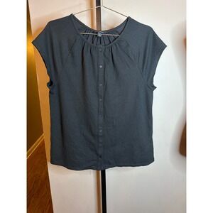 Banana Republic Womens Black Textured Button Front Pleated Blouse Top Large L